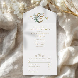 Moderne Elegante Eukalyptus Ampersand Hochzeit All In One Einladung