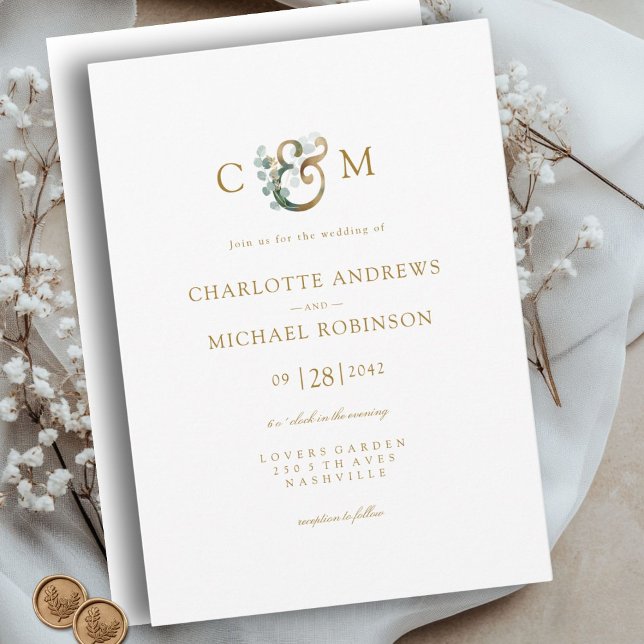 Moderne Elegante Eukalyptus Ampersand Hochzeit Einladung (Modern Elegant Eucalyptus Ampersand Wedding Invitation)