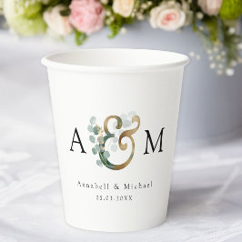 Moderne Elegante Eukalyptus Ampersand Hochzeit Pappbecher