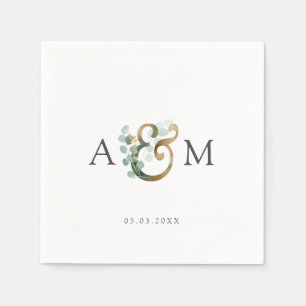 Moderne Elegante Eukalyptus Ampersand Hochzeit Serviette