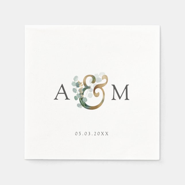 Moderne Elegante Eukalyptus Ampersand Hochzeit Serviette (Vorderseite)
