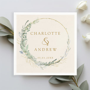 Moderne, elegante Eukalyptus, beige Hochzeit Serviette