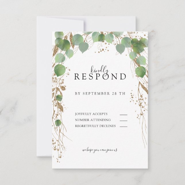 Moderne, elegante Eukalyptus-Glitzer-RSVP-Karte RSVP Karte (Vorderseite)