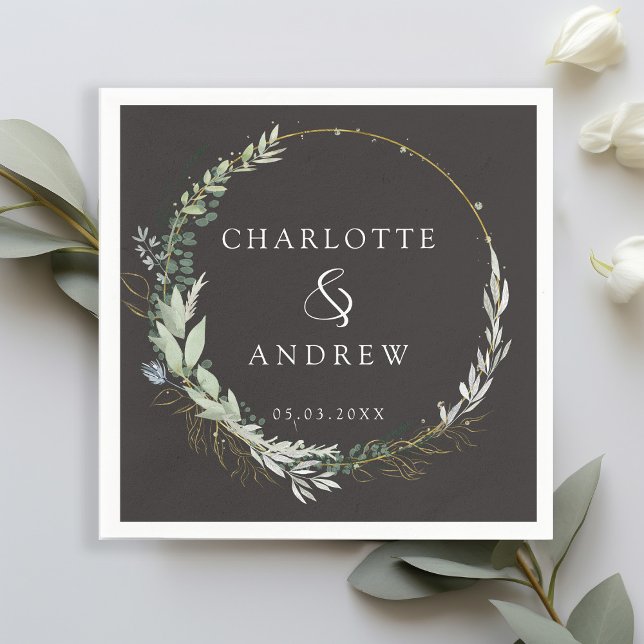 Moderne, elegante Eukalyptus, grauschwarze Hochzei Serviette (Von Creator hochgeladen)