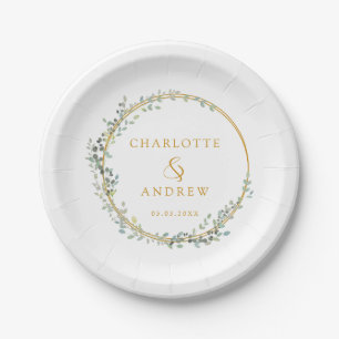 Moderne, elegante Eukalyptus-Hochzeit Pappteller