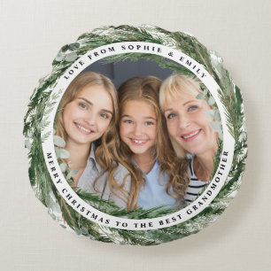 moderne, elegante Eukalyptus-Weihnachtsfamilie Fot Rundes Kissen