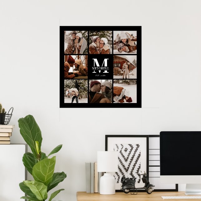 Moderne Elegante Familienfoto Collage Black Keepak Poster (Heimbüro)