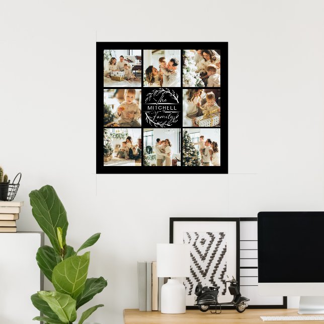 Moderne Elegante Familienfoto Collage Black Keepak Poster (Heimbüro)