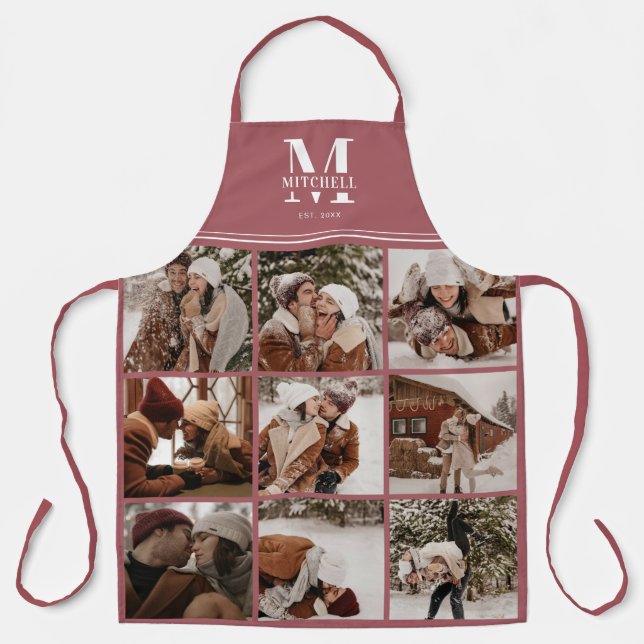 Moderne Elegante Familienfoto Collage | Mit Monogr Schürze (Vorderseite)