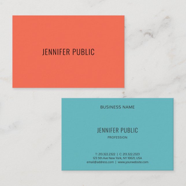 Moderne Elegante Farben Einfache Vorlage Beruflich Visitenkarte (Vorne/Hinten)