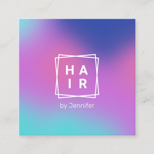 Moderne elegante Farbenfrohe holografische Haare Quadratische Visitenkarte (Vorderseite)