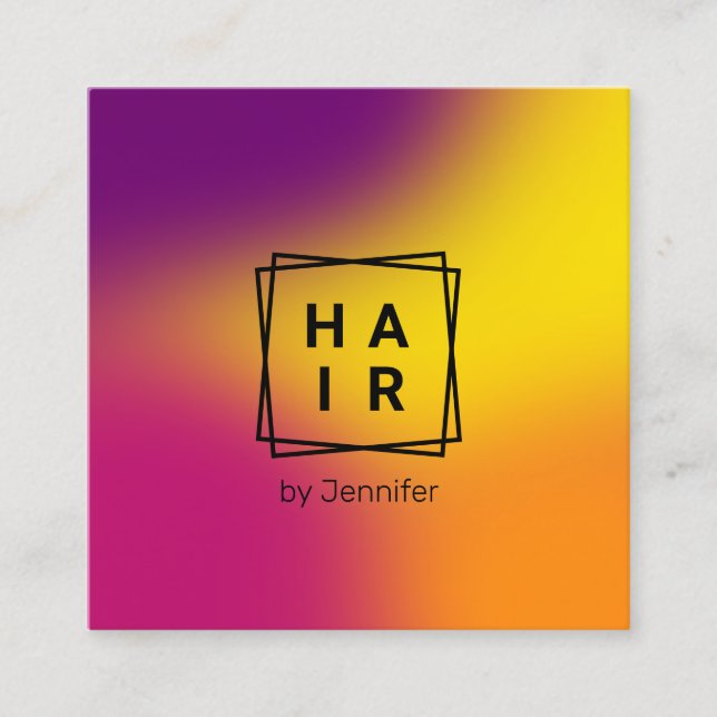 Moderne elegante Farbenfrohe holografische Haare Quadratische Visitenkarte (Vorderseite)