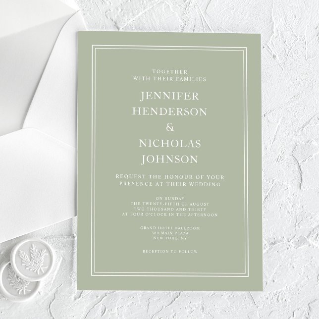Moderne elegante feierliche Hochzeit Acryleinladungen (Modern Elegant Formal Sage Green Wedding Acrylic Invitations)