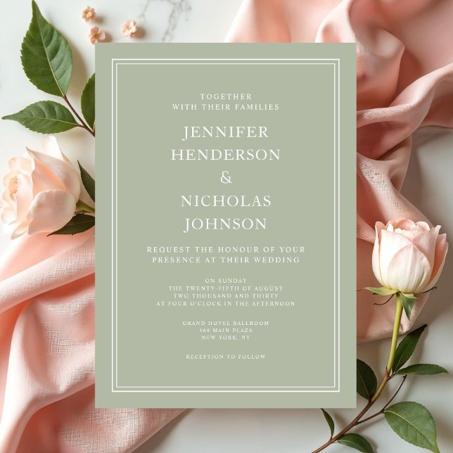 Moderne elegante feierliche Hochzeit Einladung (Modern Elegant Formal Sage Green Wedding Invitation)