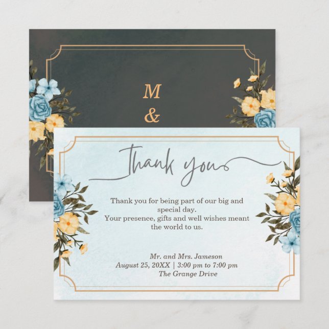 Moderne Elegante Flora Grün Hochzeit Dankeskarte (Vorne/Hinten)