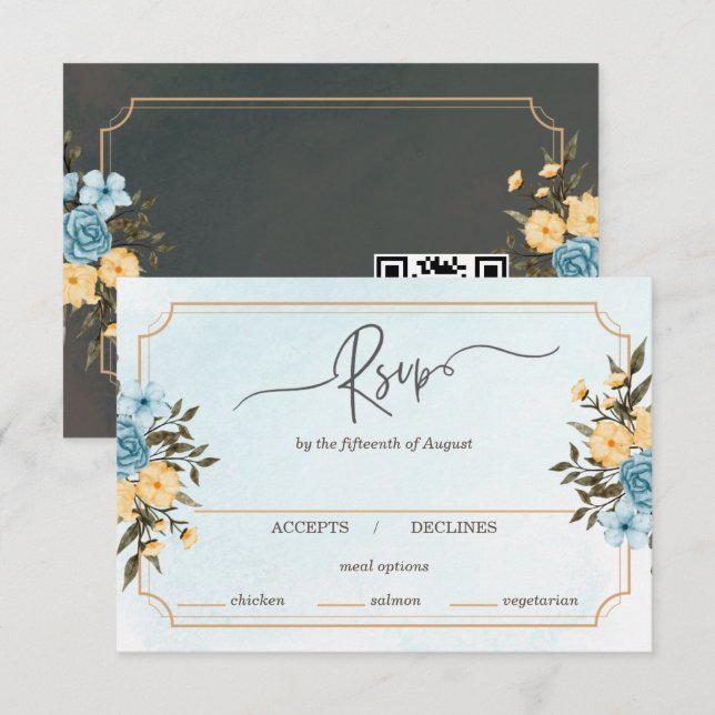 Moderne Elegante Flora Grün Hochzeit RSVP Karte (Vorne/Hinten)