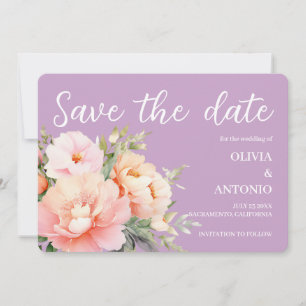 Moderne elegante florale Aquarell-Pfingstrose Flie Save The Date