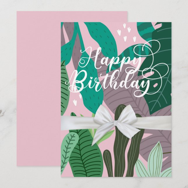 Moderne elegante florale Happy Birthday Flat Card (Vorne/Hinten)