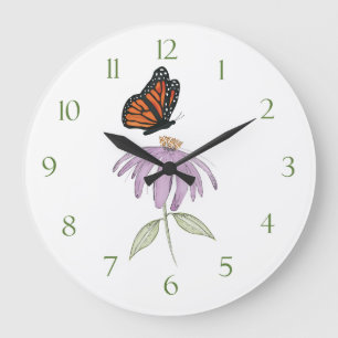 Moderne elegante florale minimalistische Butterfly Große Wanduhr