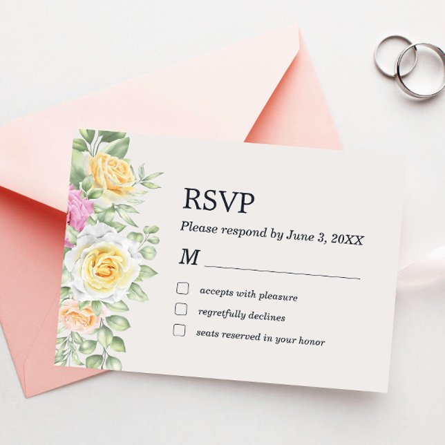 Moderne elegante, florale Rose RSVP Card Dankeskarte (Von Creator hochgeladen)