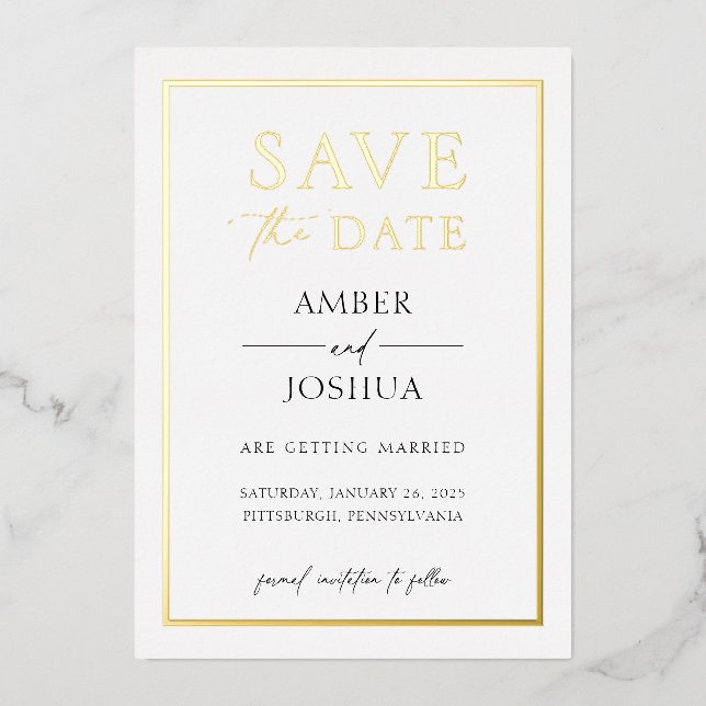 Moderne, elegante Foil-Hochzeit speichern das Datu Folieneinladung (Vorderseite)