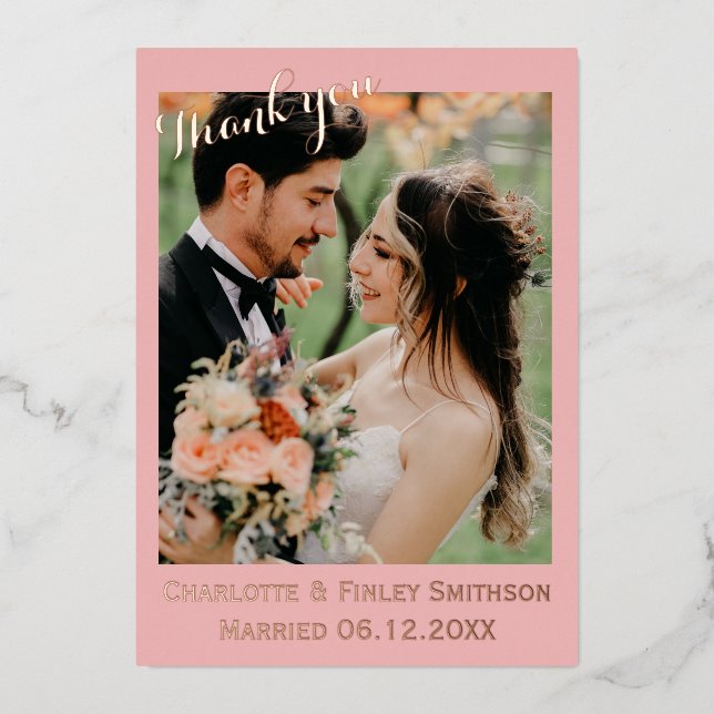 Moderne elegante Folie Hochzeit danke Karte (Vorderseite)