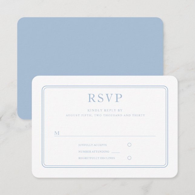 Moderne Elegante formale Hochzeit des Pulvers RSVP Karte (Vorne/Hinten)