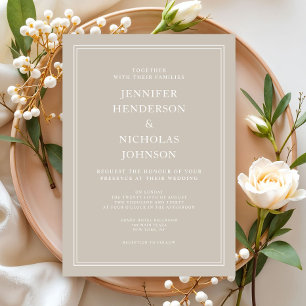 Moderne elegante formelle taupe-beige Hochzeit Einladung