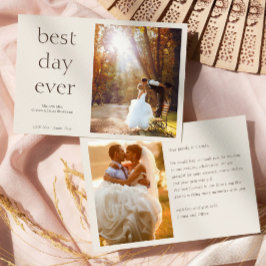 Moderne elegante Foto Best Day Ever Hochzeit Dankeskarte