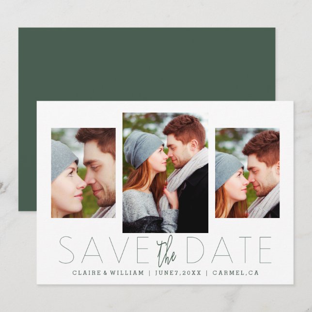 Moderne elegante Foto Collage Save the Date Karte (Vorne/Hinten)