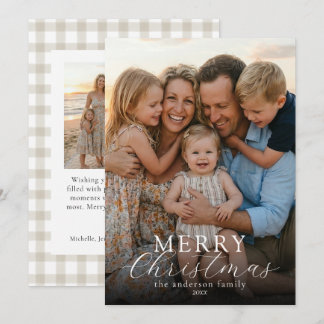 Moderne elegante Foto Frohe Weihnachten Gingham