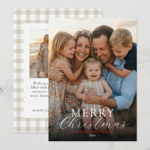Moderne elegante Foto Frohe Weihnachten Gingham