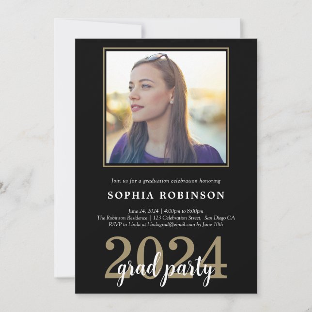 Moderne, elegante Foto Graduierungspartei Einladung (Vorderseite)