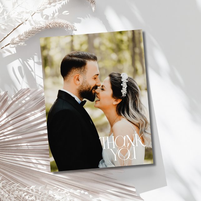 Moderne Elegante Foto Hochzeit Dankeschön Card Postkarte (Modern Elegant Photo Wedding Thank You Card)