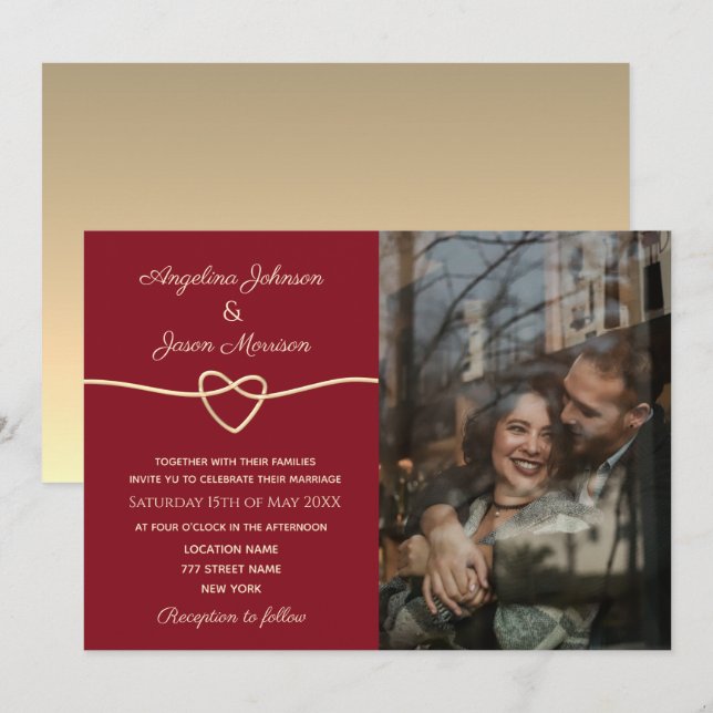 Moderne, elegante Foto Hochzeit Einladung (Vorne/Hinten)