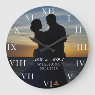 Moderne elegante Foto neu vermählte Hochzeit Große Wanduhr