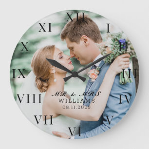 Moderne elegante Foto neuvermählte Hochzeit Große Wanduhr
