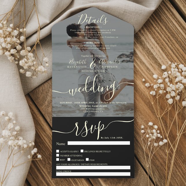 Moderne, elegante Foto-Overlay-Hochzeit All-in-One-Einladung (Modern elegant foil photo overlay wedding all in one invitation)