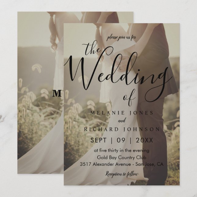 Moderne, elegante Foto-Overlay-Hochzeit Einladung (Vorne/Hinten)