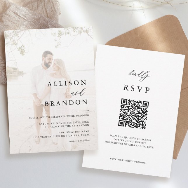 Moderne Elegante Foto QR Hochzeit Einladung (Von Creator hochgeladen)