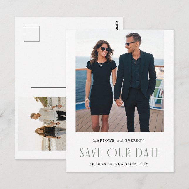 Moderne Elegante Foto Save the Date Karte Postkart (Vorne/Hinten)