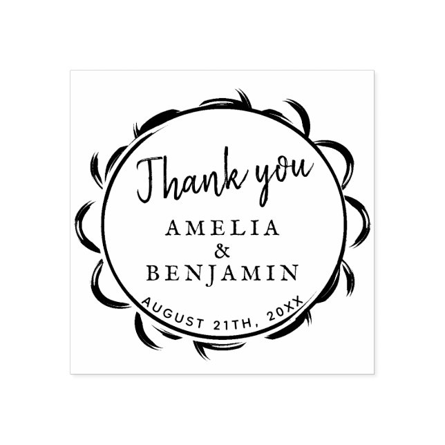 Moderne elegante Frame Typografie Danke Hochzeit Gummistempel (Prägung)