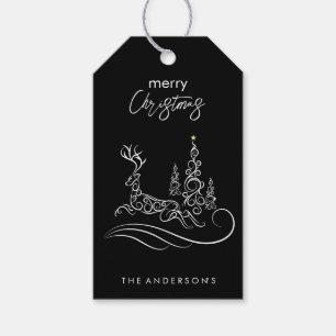 Moderne elegante frohe Weihnachten Baum und Rentie Geschenkanhänger