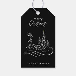 Moderne Elegante Frohe Weihnachtsbaum und Rentier Geschenkanhänger