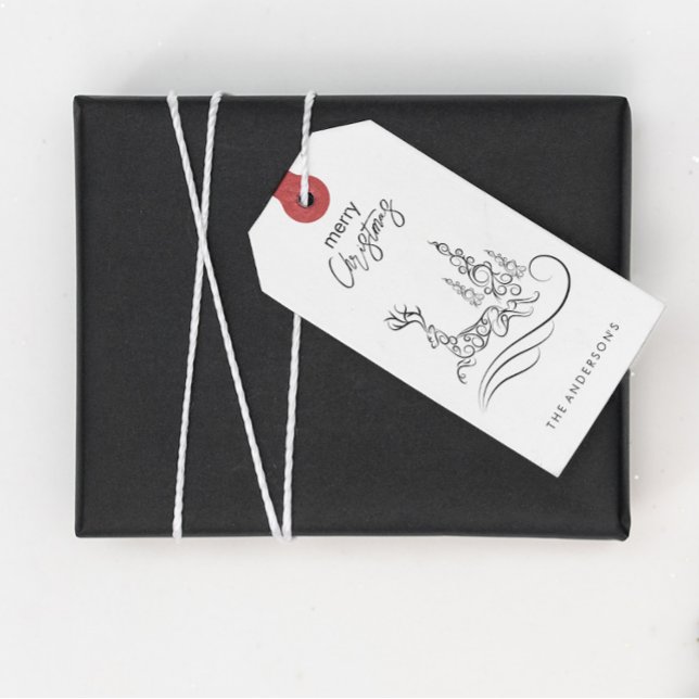 Moderne Elegante Frohe Weihnachtsbaum und Rentier Geschenkanhänger (Von Creator hochgeladen)