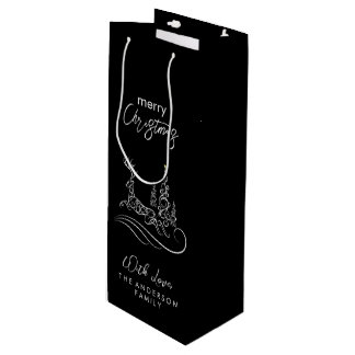 Moderne Elegante Frohe Weihnachtsbaum und Rentier Geschenktüte Für Weinflaschen