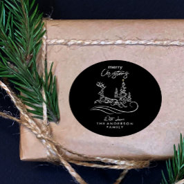 Moderne Elegante Frohe Weihnachtsbaum und Rentier Runder Aufkleber