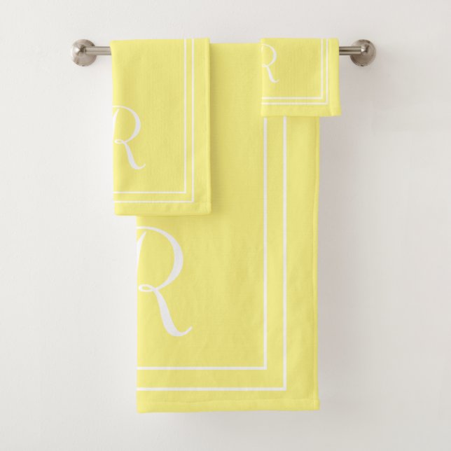Moderne elegante gelbe und weiße Monogramm Badhandtuch Set (Insitu)