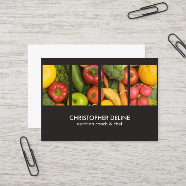 Moderne elegante Gemüse Foto Nutritionist Koch Visitenkarte (Vorderseite/Rückseite Beispiel)