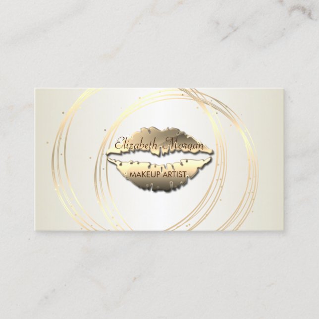 Moderne elegante,gestreifte,goldene Kreise,Lippen Visitenkarte (Vorderseite)